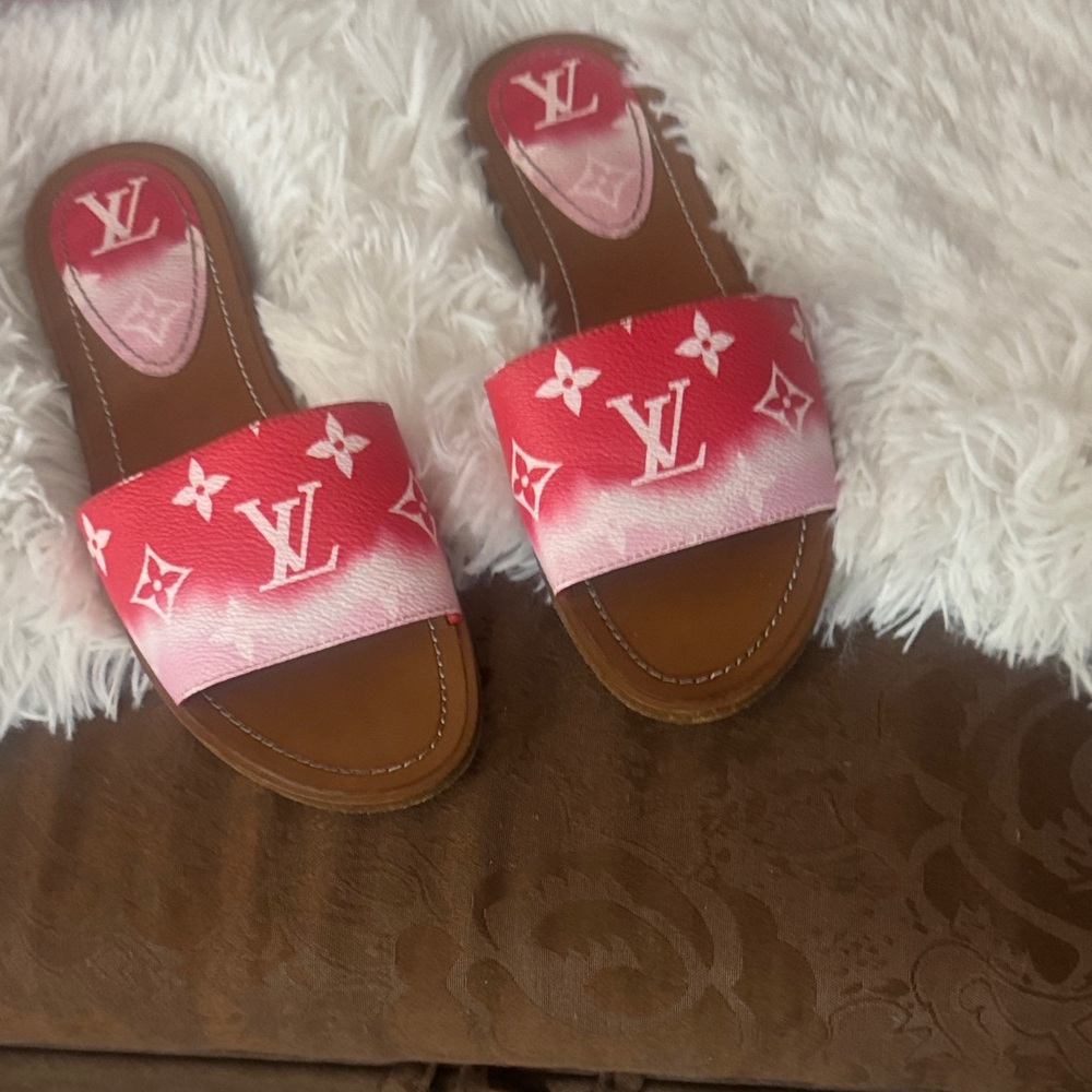 Louis Vuitton Ombré Pink to Red Monogram Slide Sandals